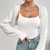 Resim Omuzları Düşük Kesim Önü Açık Hırka, Zarif Düz Renkli Örgü Hırka, Bahar ve Sonbahar İçin Kadın Giyim 