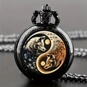 Resim 1 adet Yin-Yang Tilki Cebi Saati Siyah Alaşım Kasa, Kuvars Hareketi, Roma Rakamlı Kadran, Şarj Edilemeyen Pil, Şık Yin-Yang Tasarımı, Yin Yang Kolye | Yin Yang Tasarımı | Kuvars Hareketli Saat 
