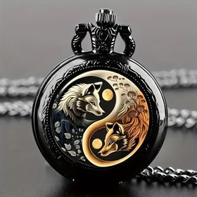 Resim 1 adet Yin-Yang Tilki Cebi Saati Siyah Alaşım Kasa, Kuvars Hareketi, Roma Rakamlı Kadran, Şarj Edilemeyen Pil, Şık Yin-Yang Tasarımı, Yin Yang Kolye | Yin Yang Tasarımı | Kuvars Hareketli Saat 