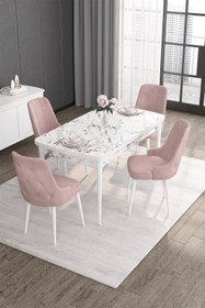 Resim Canisa Concept Roy Serisi,80x132 Açılabilir Mdf Masa,beyaz Mermer Desen Mutfak Masa Takımı, 4 Pembe Sandalye 