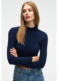 Resim Grimelange CALIDA Kadın Dik Yaka Fitilli Görünümlü Slim Fit Triko Lacivert Kazak 