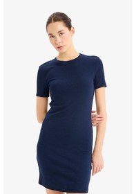 Resim DeFacto Coool Bodycon Vücudu Saran Bisiklet Yaka Fitilli Kaşkorse Kısa Kollu Mini Elbise E7231AX25SPNV241 