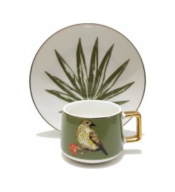 Resim Green Birdy Kuş Figürlü 6 Kişilik Porselen Fincan Takımı Yeşil 