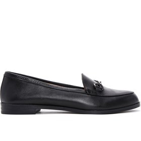 Resim Women's Black Leather Masculine Loafer 