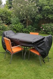 Resim Su ve Güneş Geçirmez Bahçe Mobilya Koruma Kılıfı - Hafif Paraşüt Kumaş, Lastikli Alt Kısım, Dayanıklı ve Katlanabilir Tente Örtü (Siyah, 145 cm x 300 cm x 90 cm) 