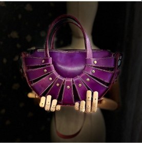 Resim Carıdea El Yapımı Hakiki Deri Bayan Çanta, Clutch, El Omuz Çantası V112 Lila 