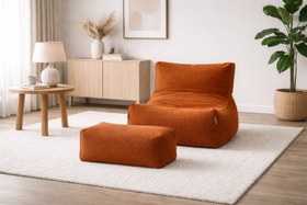 Resim 2'Li Velvet 7 Renk Puff Koltuk Armut Koltuk Playstation Koltuğu Relax Koltuk Yıkanabilir Kılıf Ayak Puflu - Turuncu 