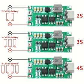 Resim 1 adet 18650 Lityum Pil Çok Hücreli 2S 3S 4S Tip-C 8.4V 12.6V 16.8V Step-Up Boost LiPo Polimer Li-İyon Şarj Cihazı 7.4V 11.1V 14.8V 