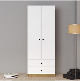 Resim Ferniso Mobilya 2 Kapılı 2 Çekmeceli Gardolap Beyaz-ud 