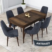 Resim Canisa Concept Lia Serisi, 80X132 Açılabilir Mutfak Masa Takımı, Barok Ahşap Desen Masa 6 Sandalye 