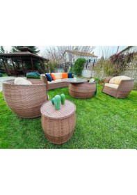 Resim Monalin Home Garden Atlantis 5 Kişilik Rattan Örgü Bahçe & Balkon & Teras Lüks Oturma Grubu Minderli & Camlı & Masalı Lüks Bahçe Takımı Krem 
