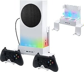 Resim Mcbazel Xbox Series S için Duvar Montajı Soğutma Fanı Kiti, Ayarlanabilir Hız/USB Portları/Kontrolör Tutucuları ile RGB Renk LED Soğutma Sistemi Standı 