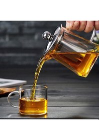 Resim Borosilikat Cam Metal Süzgeçli Ve Metal Kapaklı Piramit Demlik Ve Cam Isıtıcılı Set 950 ML Şeffaf 