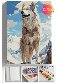 Resim Sayılarla Boyama Hobi Seti Numaralı Tuval Fırça Boya Dahil Kasnaklı Çerçeveli Ulu Kurt 50x70 Cm 