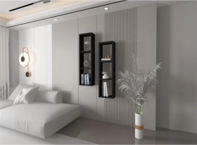 Resim Kitaplık Ikili Çapraz Siyah Duvar Rafı Takım Siyah 