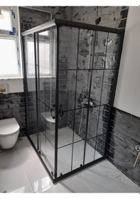 Resim Nokta Duşakabin Teknesiz Kare Cam Duşakabin Karolaj Desenli Şeffaf 