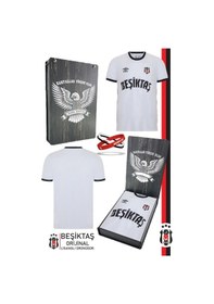 Resim Beşiktaş Orijinal Lisanslı Nostalji Beyaz Çocuk Forma + Bileklik Set Hediyelik Ahşap Kutulu Beyaz - Kırmızı - Siyah 