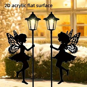 Resim 2D Düz, 2 Adet Peri Bahçe Dekoru - Kız Sokak Lambası Su Geçirmez Paslanmaz Dış Mekan Sanat Eseri, Toprak Montaj Gerektirmeyen, Teras, Düğün, Sevgililer Günü Romantik Peri Silüeti Modern Bahçe Süslemesi, 2D Düz 