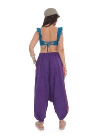 Resim Bohem Stil Hint Otantik Yıkamalı Taşlanmış Patchwork Unisex Şalvar Pantolon-9188 Mor 