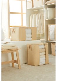 Resim Ocean Home Textile 2'li Pvc Pencereli Bej Balıksırtı Hurç Set 1 Adet 45 x 30 x 50 / 1 Adet 60 x 43 x 35 cm 