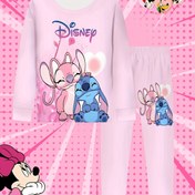 Resim Disney Stitch yeni alev geciktirici kumaşlı moda pijama, uzun kollu tişört ve pantolonlu iki parçalı rahat ev kıyafeti 