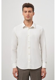 Resim İmza Açık Krem Uzun Kol Kendinden Desenli Armürlü 041 Sert Yaka Classic Comfort Fit Gömlek 1004245154 Açık Krem 