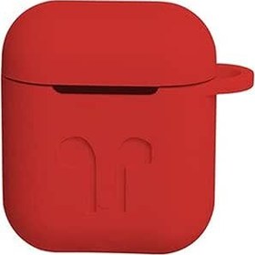 Resim Microcase Airpods Kulaklık ve Şarj Ünitesi için Silikon Kılıf + Kulaklık Askılık + Çengel - Kırmızı 