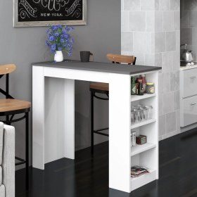 Resim Bicabin Tekila Raflı Bar Masası, Yemek, Mutfak Masası Beyaz-Antrasit (Bar Table) 