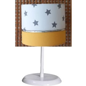 Resim Onay Avize Beyaz Yıldızlı Sarı 2.li Set M-0392 Kumaş Kaplama Genç ve Çocuk Odası Avize ve Abajur Takımı 