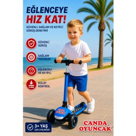 Resim Canda Oyuncak 3 Tekerlekli Işıklı Ayarlanabilir Direksiyonlu Çocuk Scooter - Mavi 3+ Yaş , 50 kg Kapasiteli 
