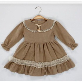 Resim Babyhola Bayramlık Kız Bebek Elbise Dantel İşlemeli Bebe Yaka Vintage Müslin 2017 Kahverengi 