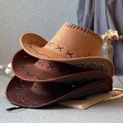 Resim Kowboy Şapka Paketi - 2'li Sert Çizgili Batı Şapkası, Kaza Moda Üniseks, Çift'in Plaj & Sokak Giyim Aksesuarı, El Yıkamalı Siyah Polyester - Sevgililer Günü & İşçi Bayramı Giyim by qinruiyoupin 