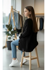 Resim Minimoda Kids Kız Çocuk Yırtık Detaylı Uzun Triko Hırka 