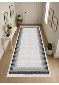 Resim Siyah Gri Dijital Baskı Salon Halısı Kaymaz Tabanlı Yıkanabilir Halı Yolluk 529 Gri 