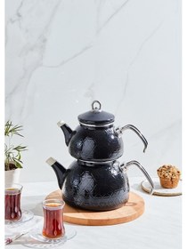 Resim Karaca Kristal Siyah İndüksiyon Tabanlı Emaye Midi Çaydanlık Takımı 