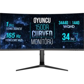 Resim Warp WRP34-165-B 34" 165HZ 1ms Rgb Curved (Hdmı + Display Port) Freesync + G-Sync (3440*1440) Wqhd Oyuncu Monitörü 