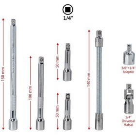 Resim 6497 1/4" Lokma Uzatma Arakol Adaptör Seti 7 Parça 