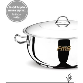 Resim Fms 34 Cm Lüks Basık Çelik Tencere | 11,80 L | 18/10 Paslanmaz | İndüksiyon Taban | 