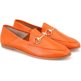 Resim Kadın Turuncu Deri Loafer 