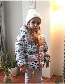 Resim Freemen Kız Çocuk Polarlı Kürklü Kapüşonlu Girls Yazılı Kelebek Desenli Kışlık Şişme Mont Kaban Parka Çok Renkli 