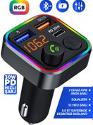 Resim Enkado 30w Pd Hızlı Şarj 5.0 Bluetooth MP3 Çakmaklık Rgb Işıklı Led Ekran Usb Araç Fm Transmitter Çakmaklık 
