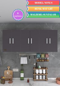 Resim Kenzlife Hazır Mutfak Mat Gri Renk Nonus 60(Y)*150(G)*32(D) Mutfak Banyo Dolabı Kapaklı Raflı 