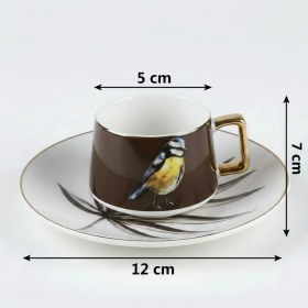 Resim Brown Birdy Kuş Figürlü 6 Kişilik Porselen Fincan Takımı Kahverengi 