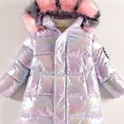 Resim Kızlar için Canlı, Şık Lavanta Gradyan Kış Ceketi - Kalın, Sıcak Kışlık Kapüşonlu ve Fermuarlı Mont 