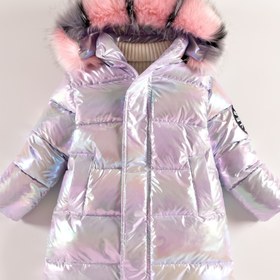 Resim Kızlar için Canlı, Şık Lavanta Gradyan Kış Ceketi - Kalın, Sıcak Kışlık Kapüşonlu ve Fermuarlı Mont 