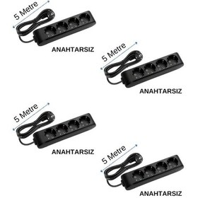 Resim Viko 4'lü Dörtlü Priz Topraklı Kablolu Siyah 5 Beş Metre 4 Adet 