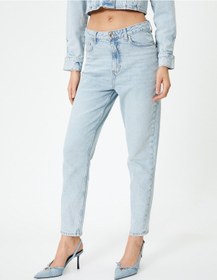 Resim Koton Yüksek Bel Kot Pantolon Kısa Paça Cepli - Mom Jeans Bleach 4sal40062md Açık Mavi 