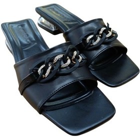 Resim Castle Black 35833 Kadın Taşlı Zincir Tokalı Kısa Topuklu Terlik Siyah Bej 