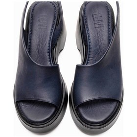 Resim Luvishoes Roy Lacivert Cilt Hakiki Deri Kadın Dolgu Topuklu Sandalet 
