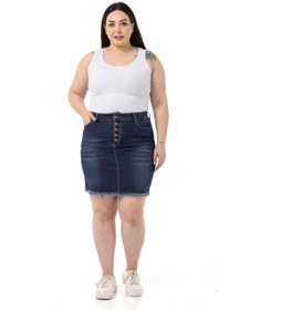Resim Disentis Büyük Beden Eteği Püsküllü Düğme Detaylı Lacivert Denim Mini Etek-lacivert Lacivert 